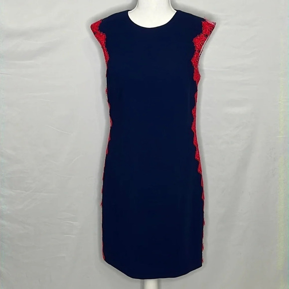 Trina Turk Whim Crochet Lace Trim Shift Dress in Navy Blue - Size 2 - Picture 2 of 8